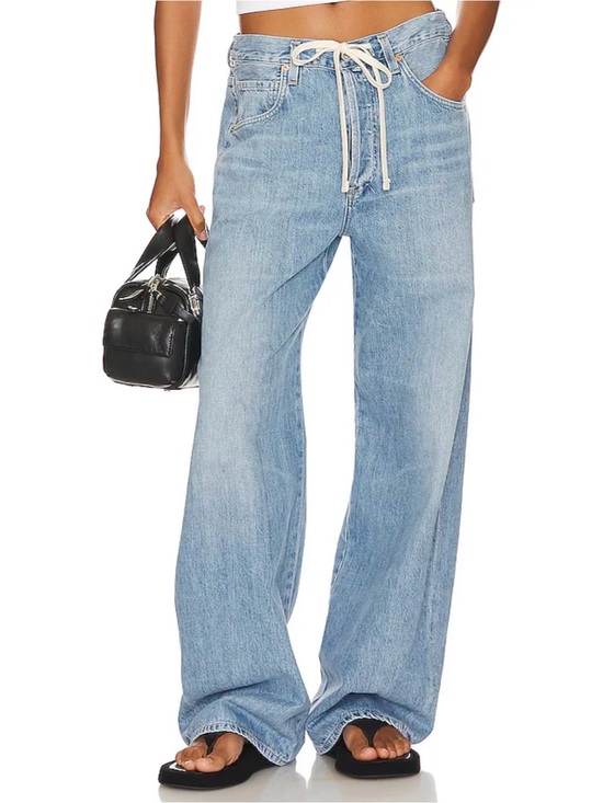 Citizens Of Humanity Denim - Wide Leg Light Blue Women's Jeans with Drawstring Waist